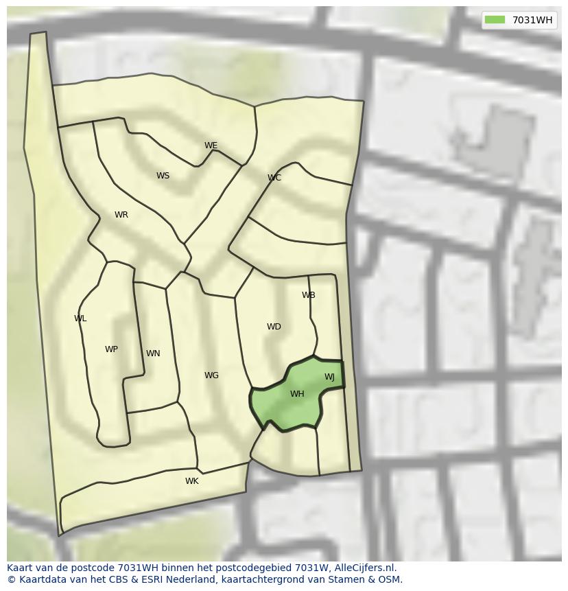Afbeelding van het postcodegebied 7031 WH op de kaart.