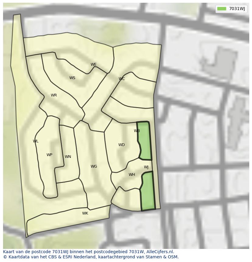 Afbeelding van het postcodegebied 7031 WJ op de kaart.
