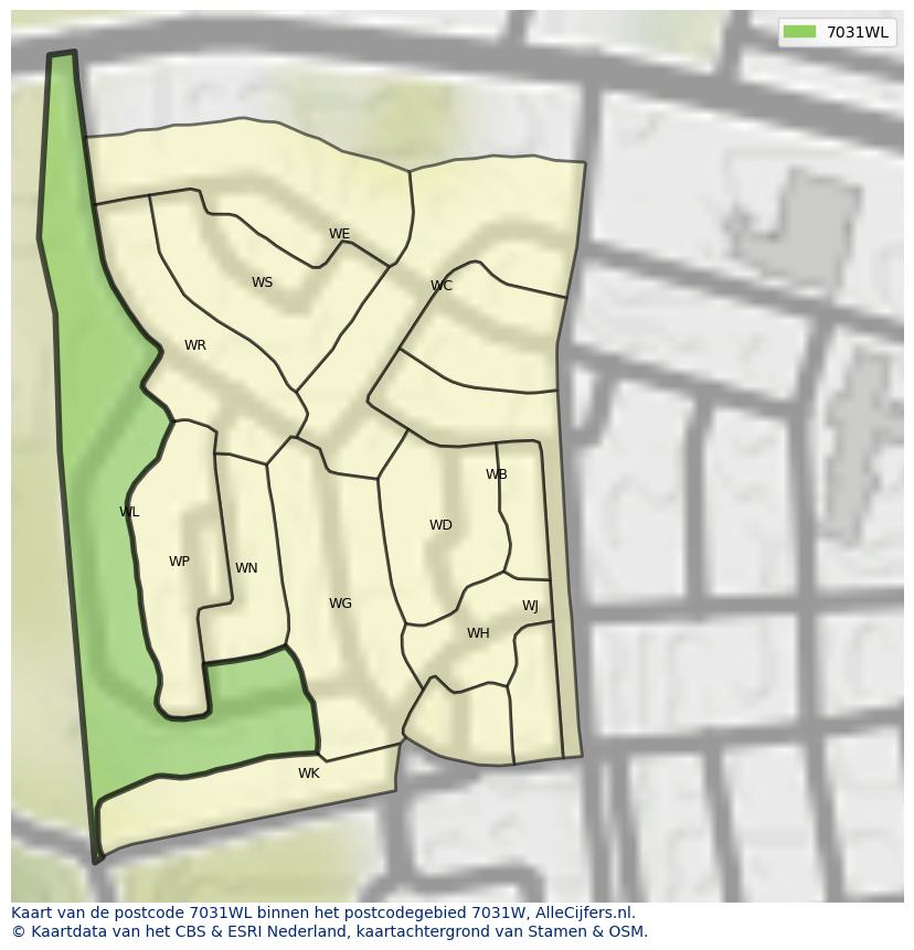 Afbeelding van het postcodegebied 7031 WL op de kaart.