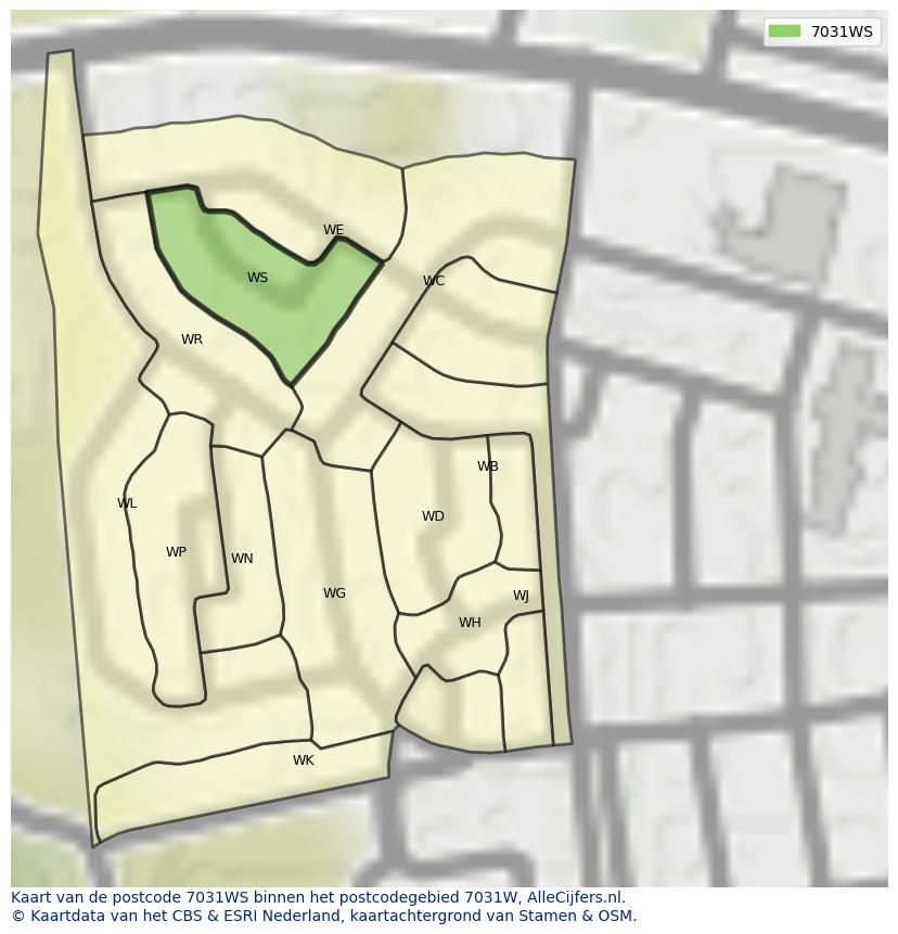 Afbeelding van het postcodegebied 7031 WS op de kaart.