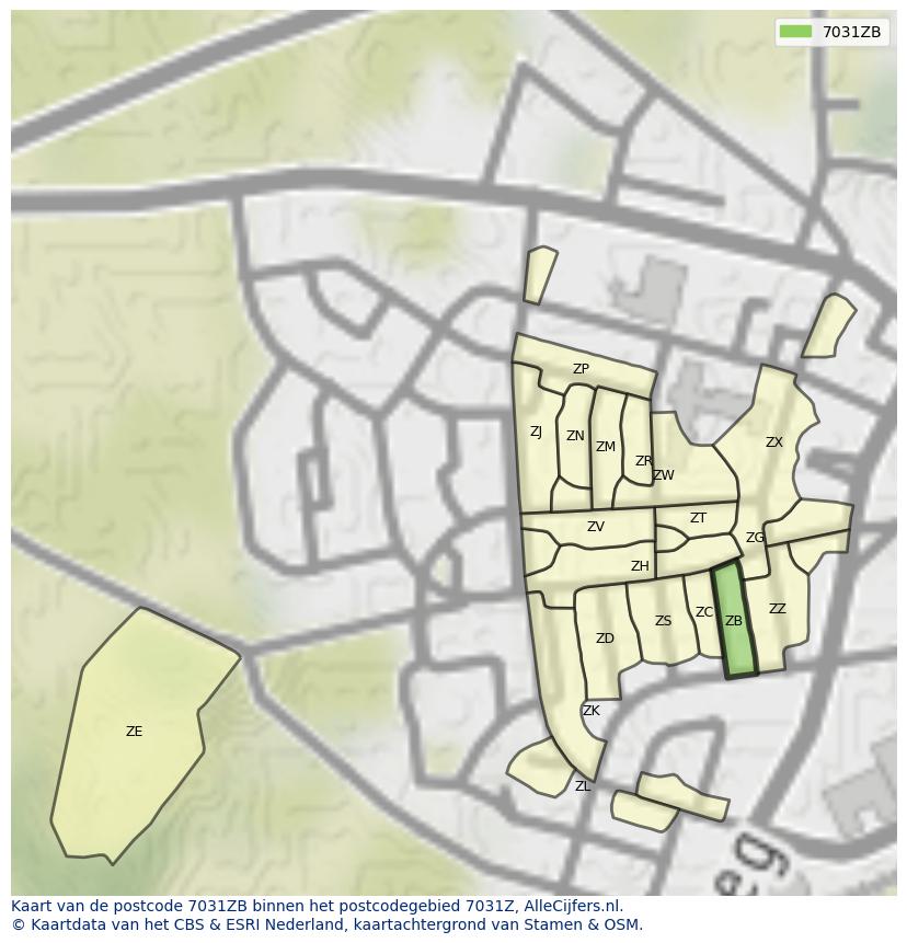 Afbeelding van het postcodegebied 7031 ZB op de kaart.