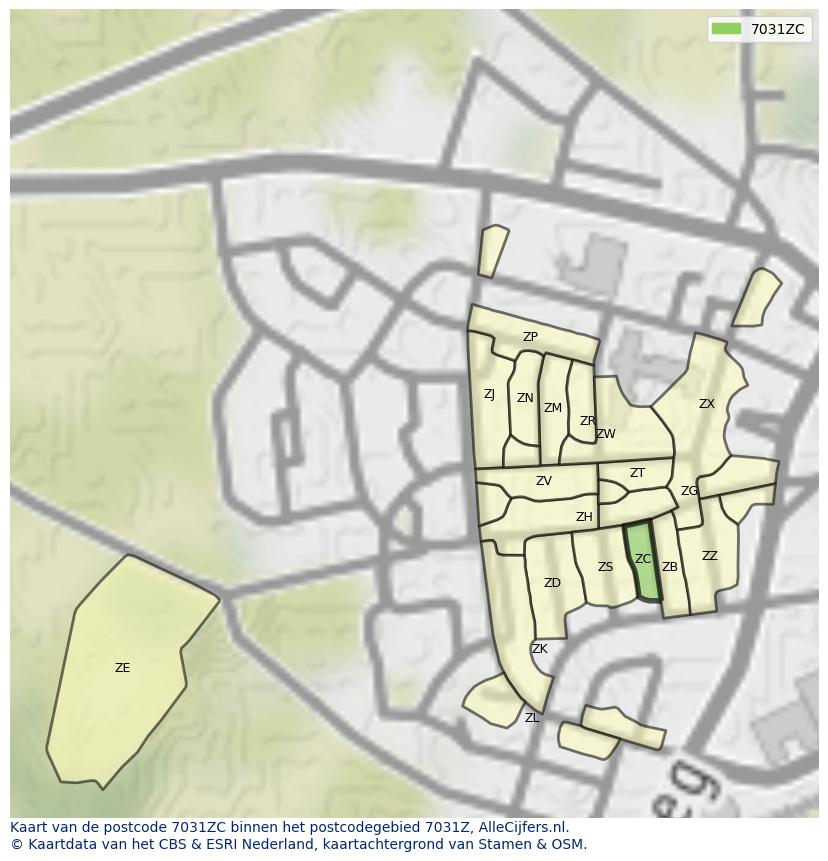 Afbeelding van het postcodegebied 7031 ZC op de kaart.