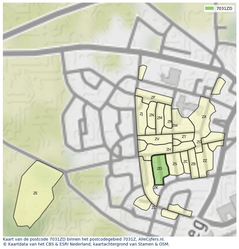 Afbeelding van het postcodegebied 7031 ZD op de kaart.