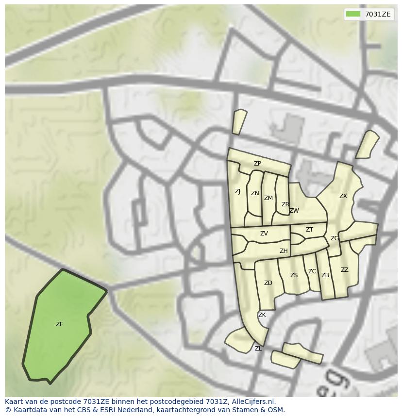 Afbeelding van het postcodegebied 7031 ZE op de kaart.