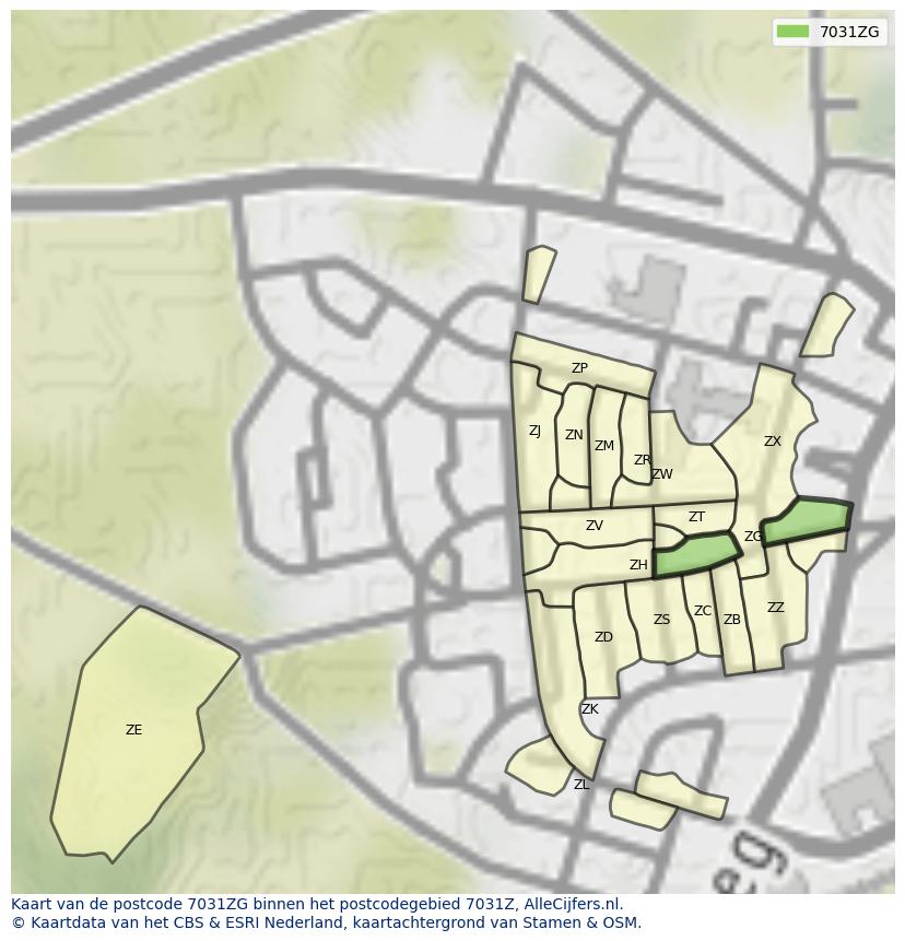 Afbeelding van het postcodegebied 7031 ZG op de kaart.