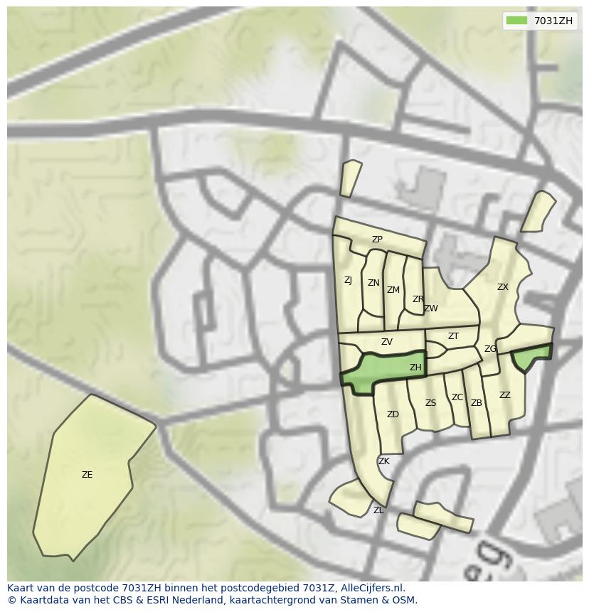 Afbeelding van het postcodegebied 7031 ZH op de kaart.