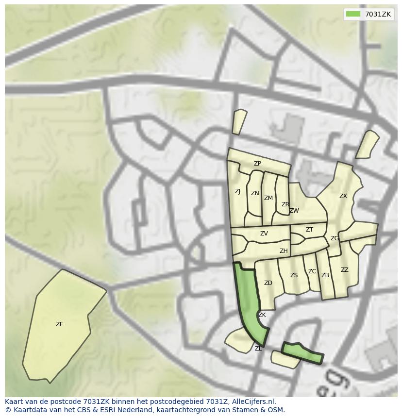 Afbeelding van het postcodegebied 7031 ZK op de kaart.