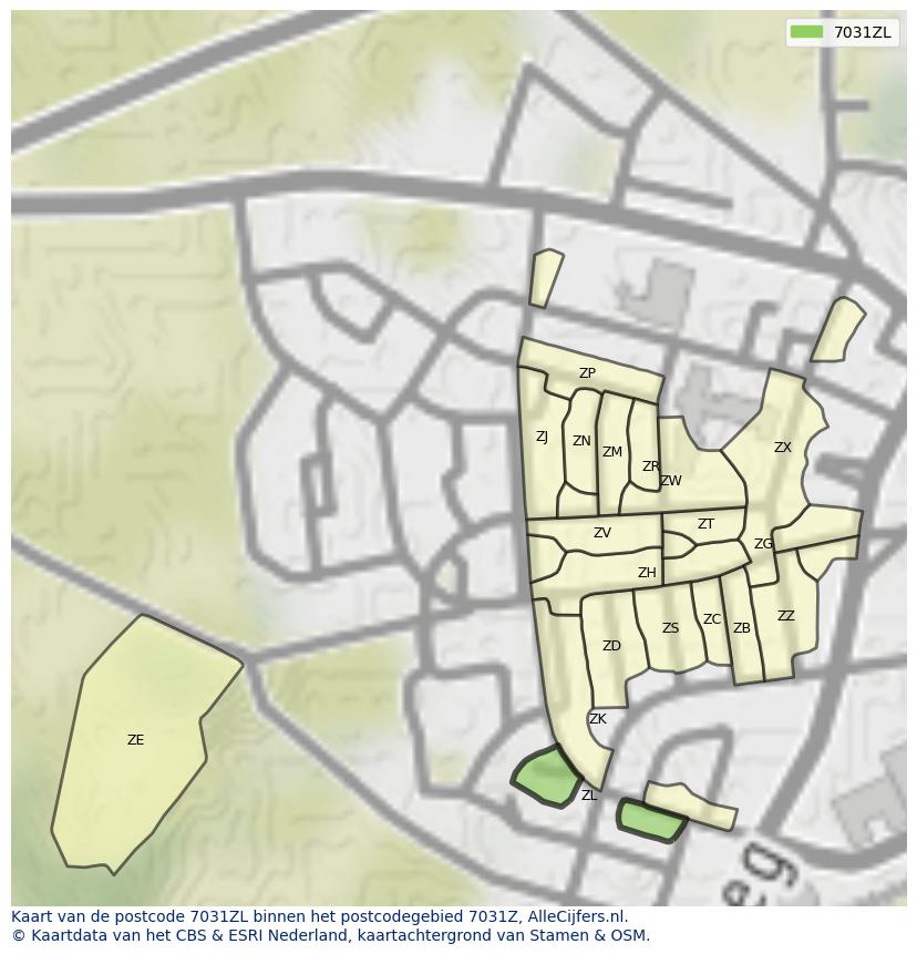Afbeelding van het postcodegebied 7031 ZL op de kaart.