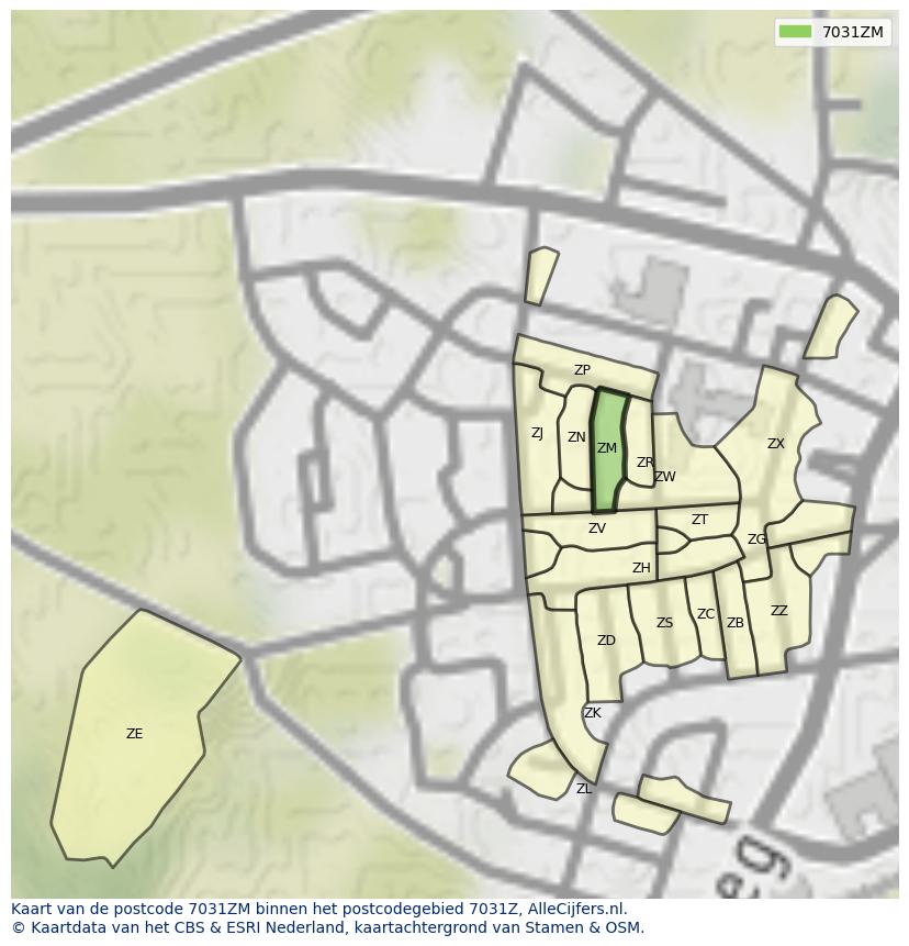 Afbeelding van het postcodegebied 7031 ZM op de kaart.