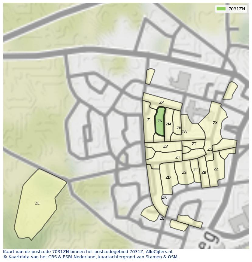 Afbeelding van het postcodegebied 7031 ZN op de kaart.