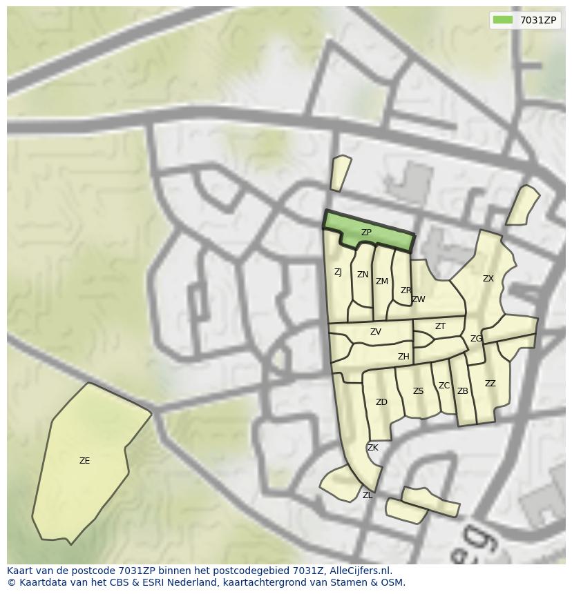Afbeelding van het postcodegebied 7031 ZP op de kaart.