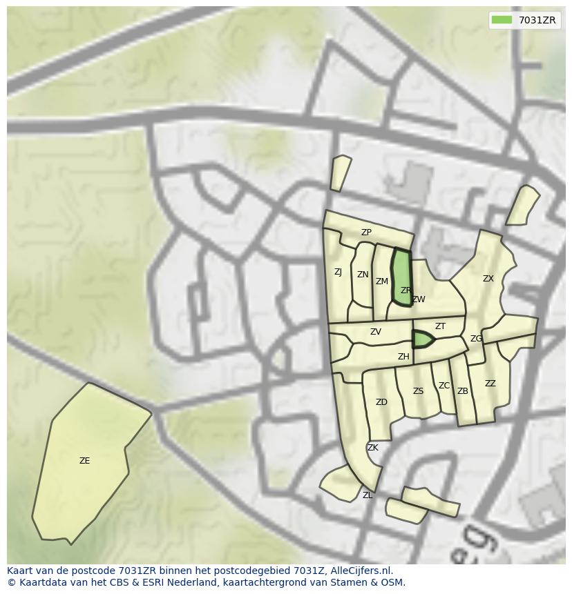 Afbeelding van het postcodegebied 7031 ZR op de kaart.