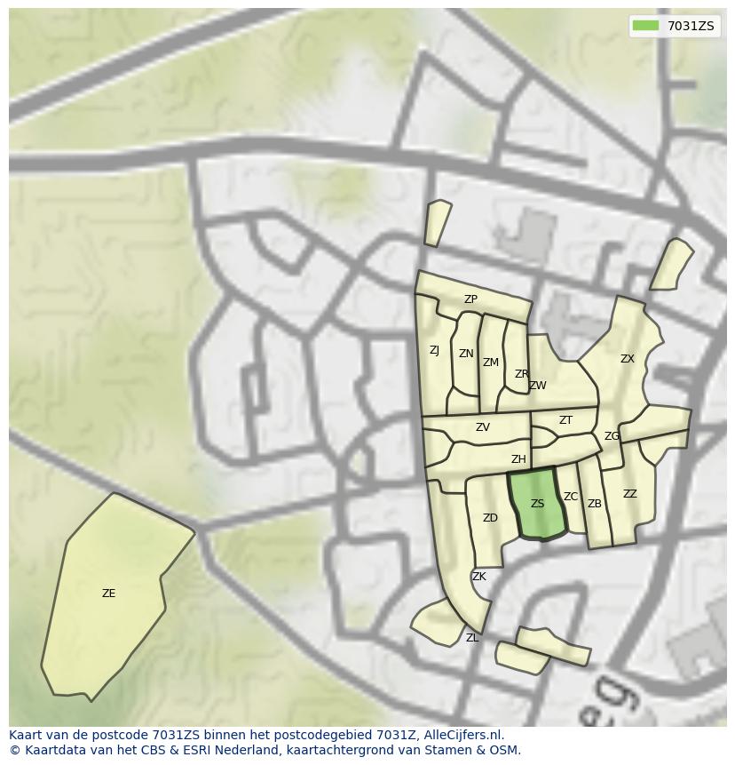 Afbeelding van het postcodegebied 7031 ZS op de kaart.