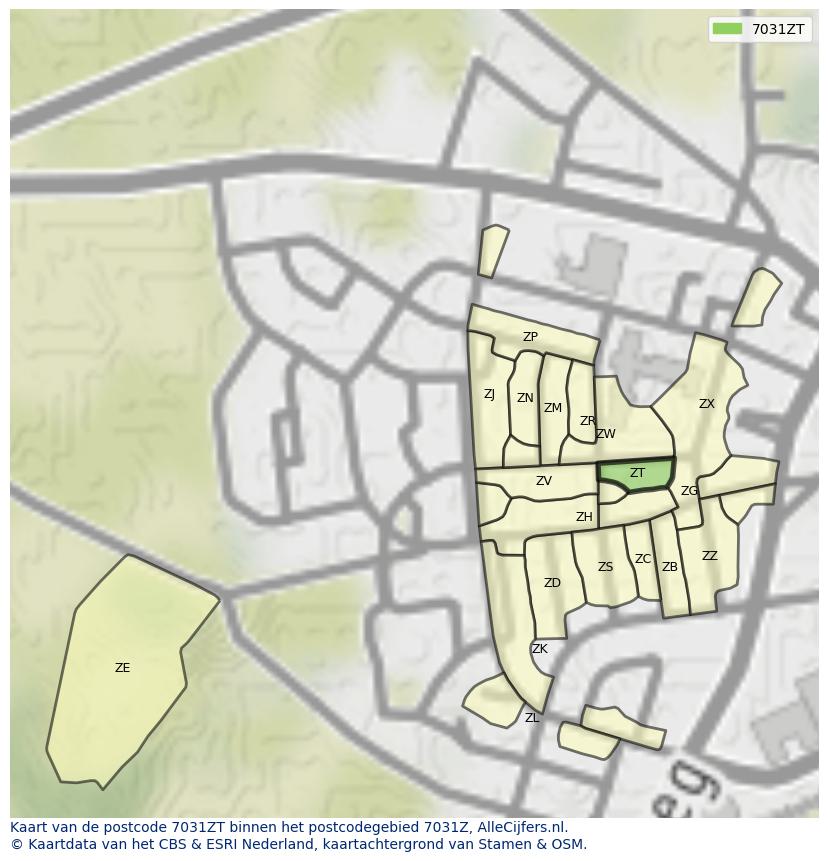 Afbeelding van het postcodegebied 7031 ZT op de kaart.