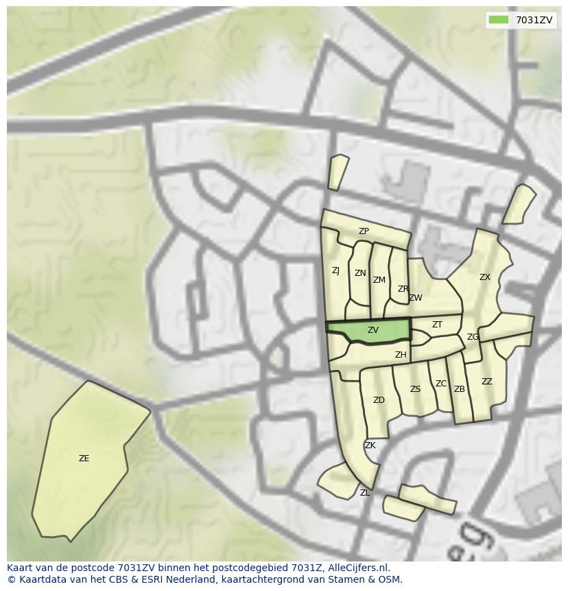 Afbeelding van het postcodegebied 7031 ZV op de kaart.