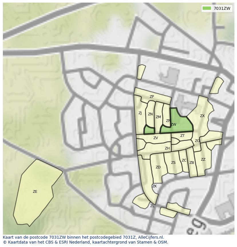 Afbeelding van het postcodegebied 7031 ZW op de kaart.