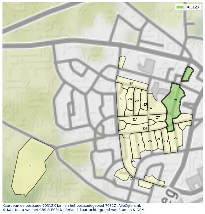 Afbeelding van het postcodegebied 7031 ZX op de kaart.