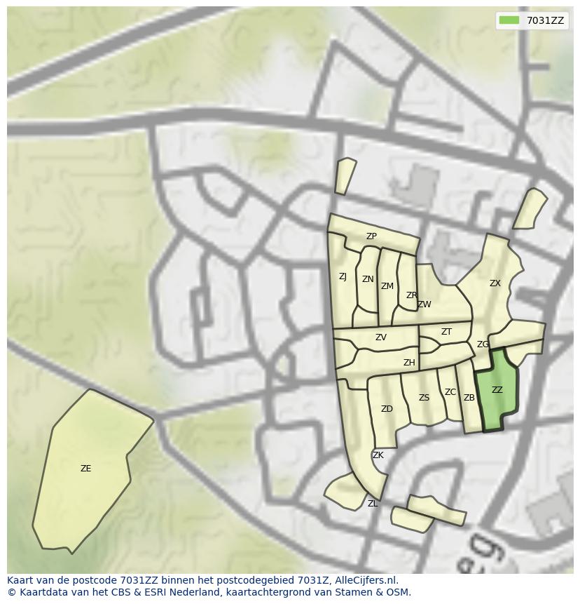Afbeelding van het postcodegebied 7031 ZZ op de kaart.