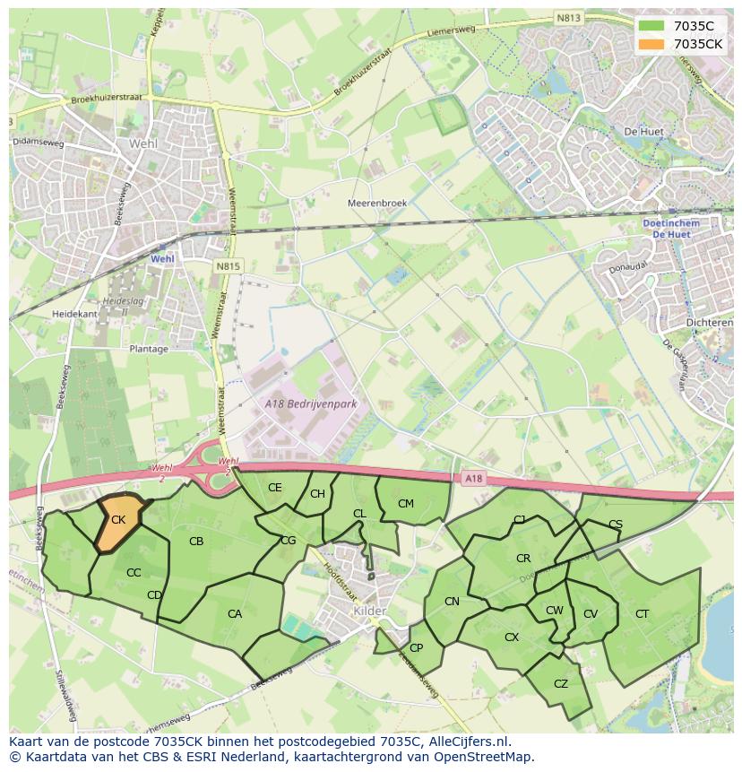 Afbeelding van het postcodegebied 7035 CK op de kaart.
