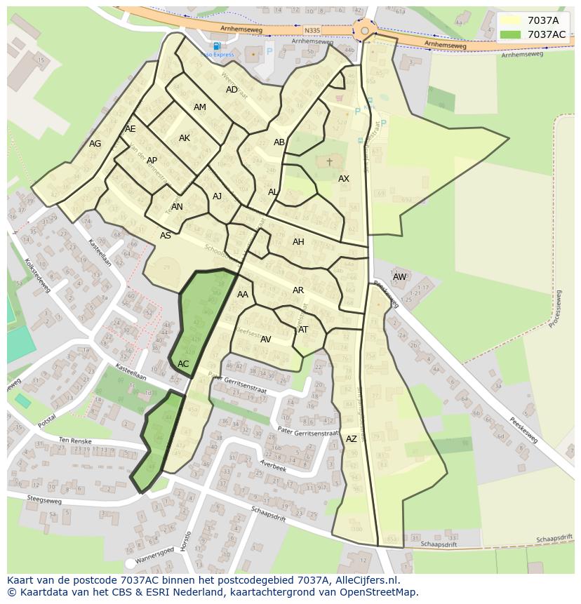 Afbeelding van het postcodegebied 7037 AC op de kaart.