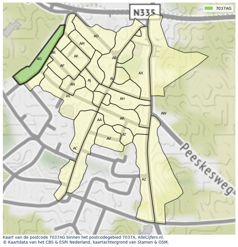 Afbeelding van het postcodegebied 7037 AG op de kaart.