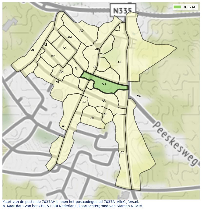 Afbeelding van het postcodegebied 7037 AH op de kaart.