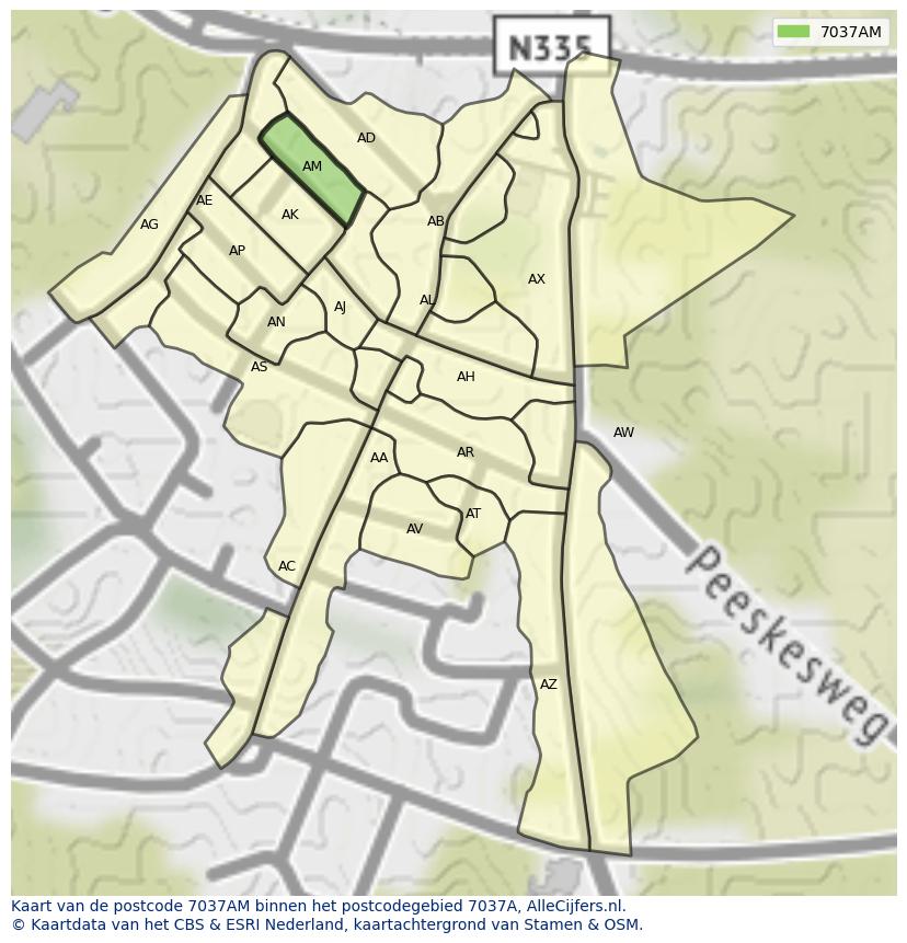 Afbeelding van het postcodegebied 7037 AM op de kaart.