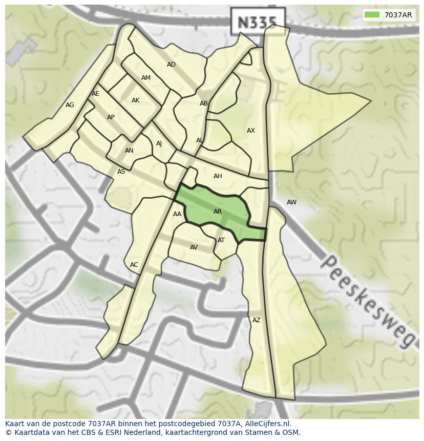 Afbeelding van het postcodegebied 7037 AR op de kaart.