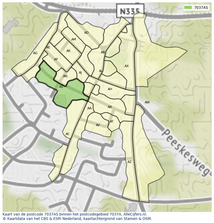 Afbeelding van het postcodegebied 7037 AS op de kaart.