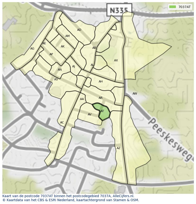 Afbeelding van het postcodegebied 7037 AT op de kaart.