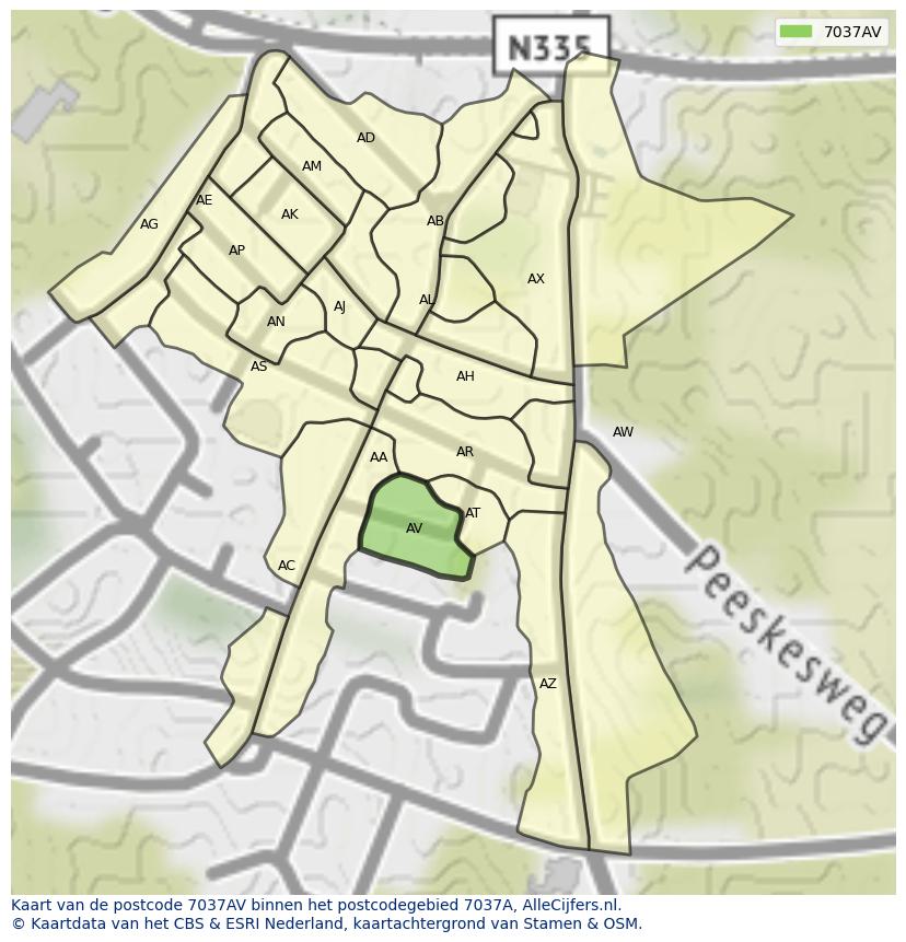 Afbeelding van het postcodegebied 7037 AV op de kaart.