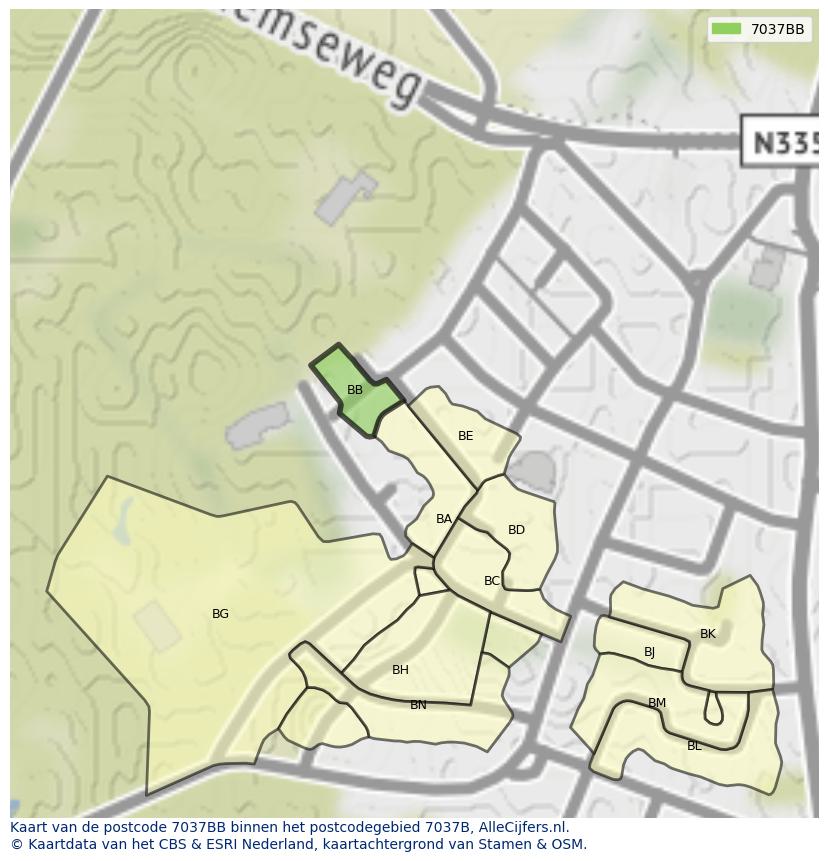 Afbeelding van het postcodegebied 7037 BB op de kaart.