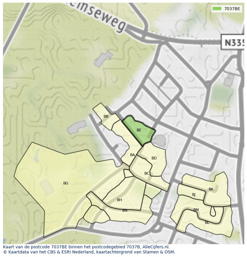 Afbeelding van het postcodegebied 7037 BE op de kaart.