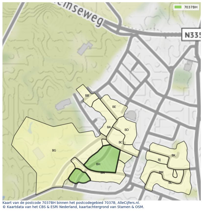 Afbeelding van het postcodegebied 7037 BH op de kaart.