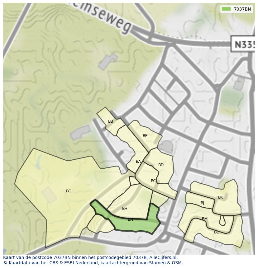Afbeelding van het postcodegebied 7037 BN op de kaart.