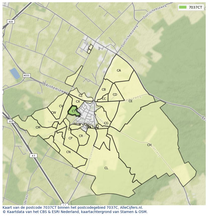 Afbeelding van het postcodegebied 7037 CT op de kaart.