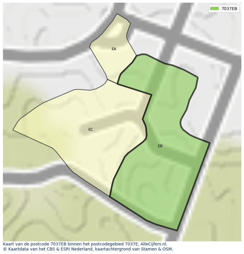 Afbeelding van het postcodegebied 7037 EB op de kaart.
