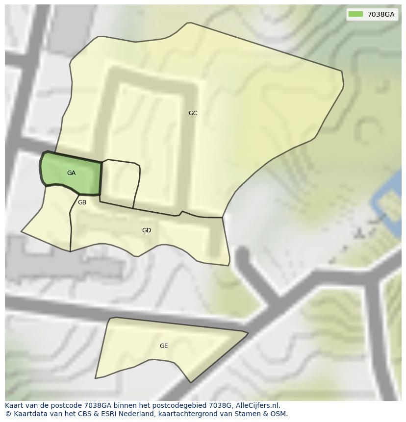 Afbeelding van het postcodegebied 7038 GA op de kaart.