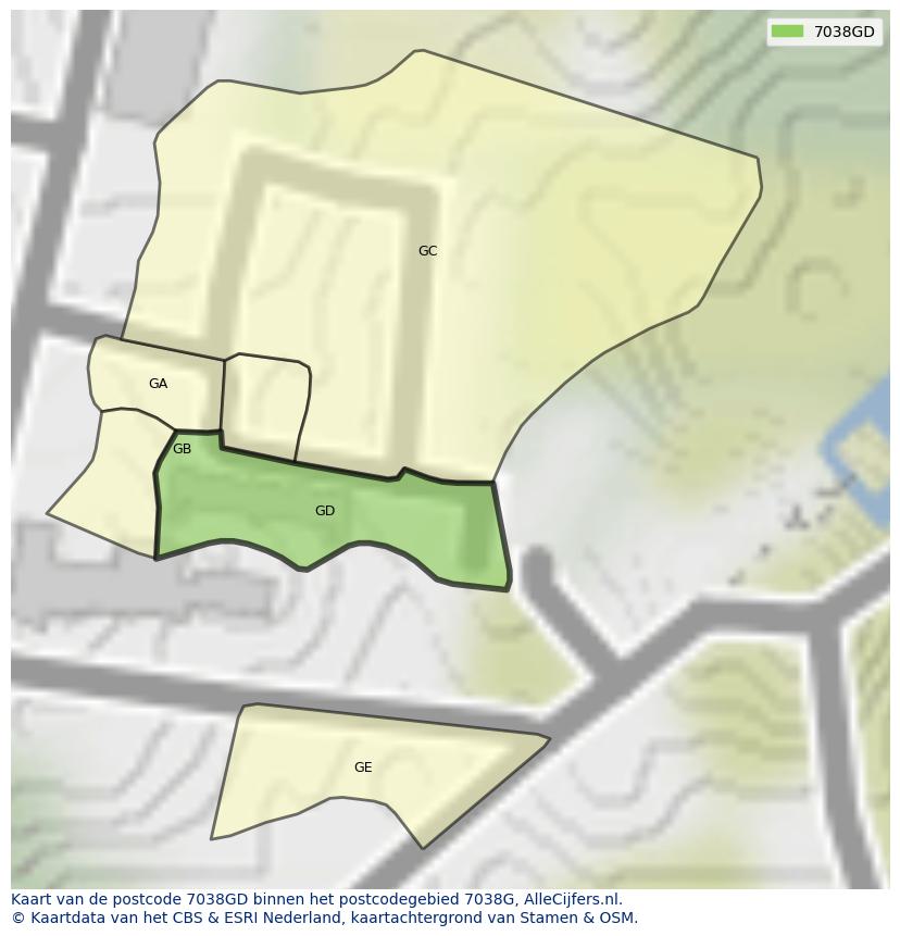 Afbeelding van het postcodegebied 7038 GD op de kaart.