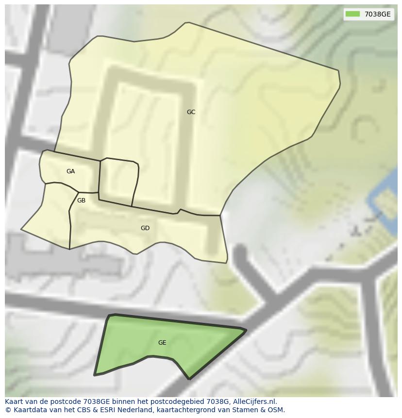 Afbeelding van het postcodegebied 7038 GE op de kaart.