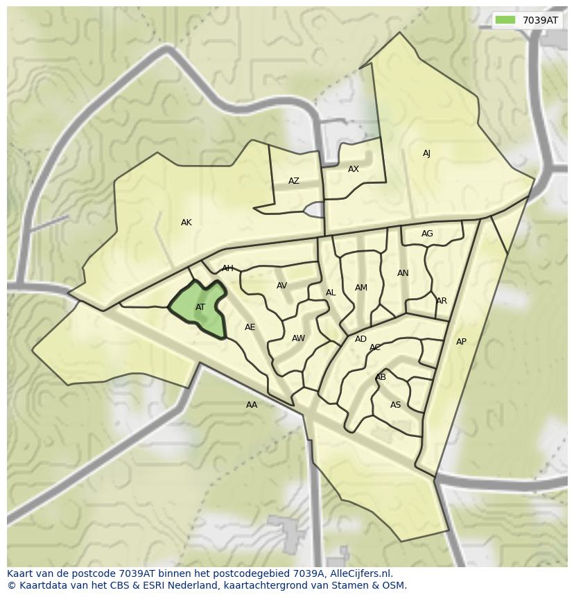 Afbeelding van het postcodegebied 7039 AT op de kaart.