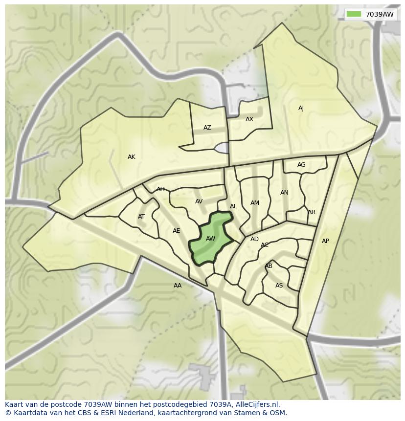 Afbeelding van het postcodegebied 7039 AW op de kaart.