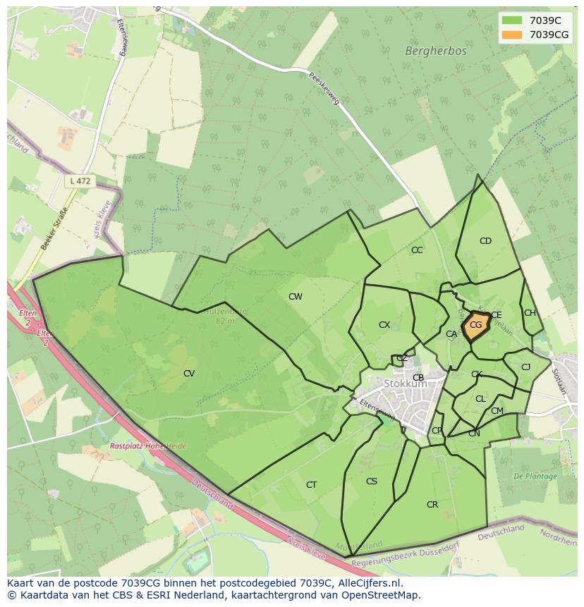 Afbeelding van het postcodegebied 7039 CG op de kaart.