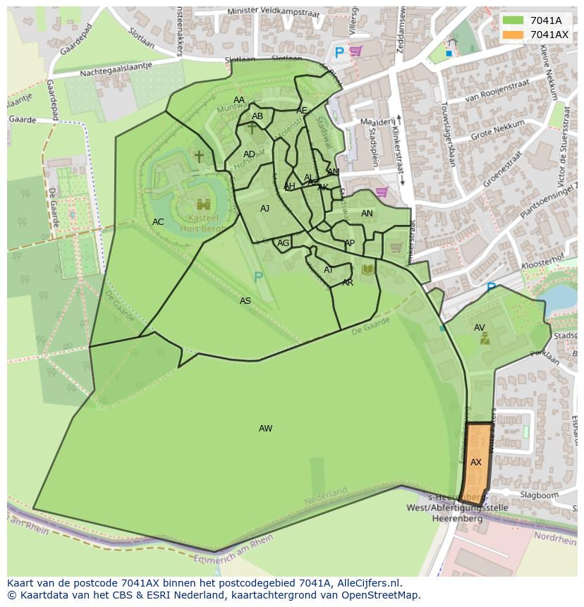 Afbeelding van het postcodegebied 7041 AX op de kaart.