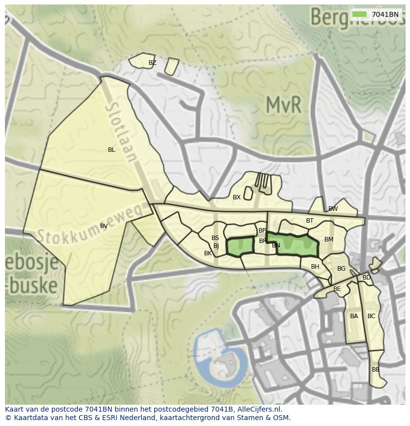 Afbeelding van het postcodegebied 7041 BN op de kaart.