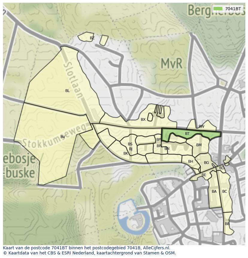 Afbeelding van het postcodegebied 7041 BT op de kaart.