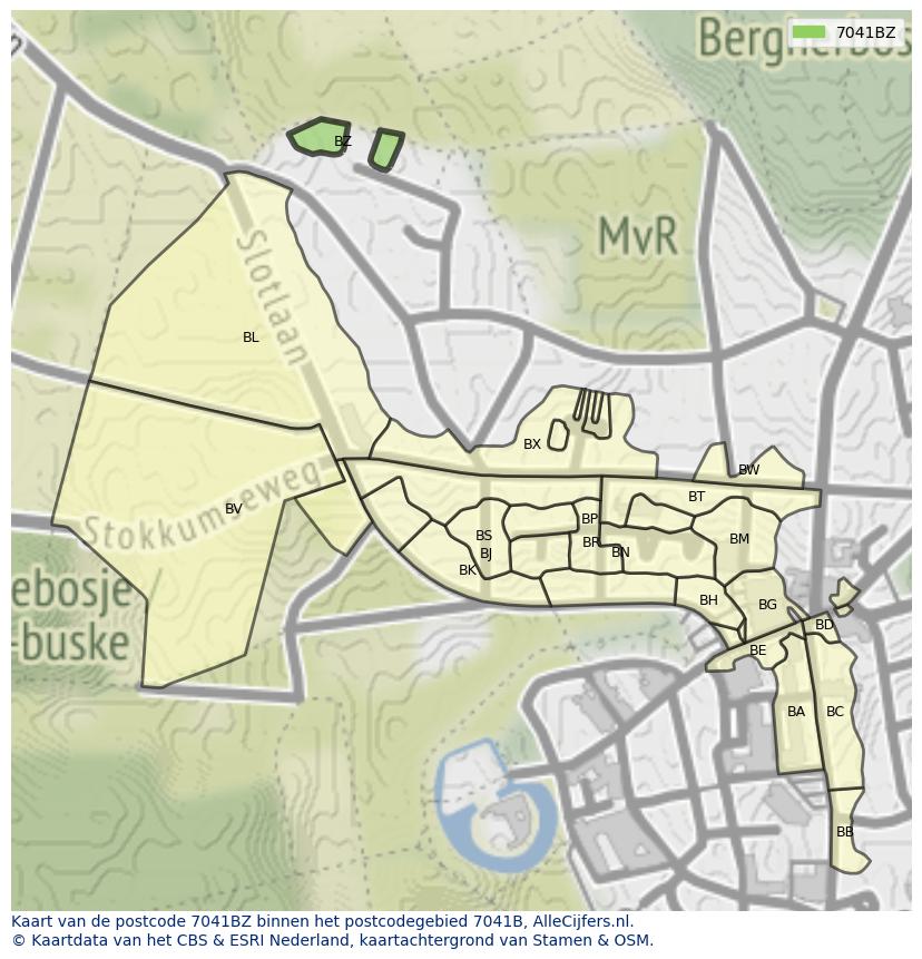 Afbeelding van het postcodegebied 7041 BZ op de kaart.