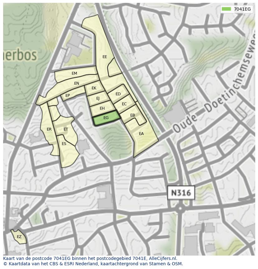 Afbeelding van het postcodegebied 7041 EG op de kaart.