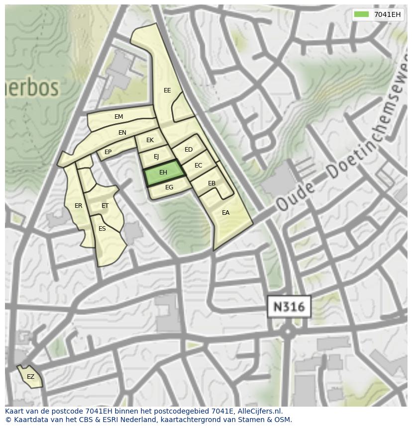 Afbeelding van het postcodegebied 7041 EH op de kaart.