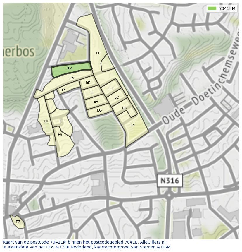 Afbeelding van het postcodegebied 7041 EM op de kaart.